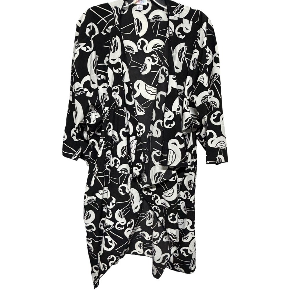 Lularoe black white flamingo kimono Shirley beach coverup Whimiscal large nwt